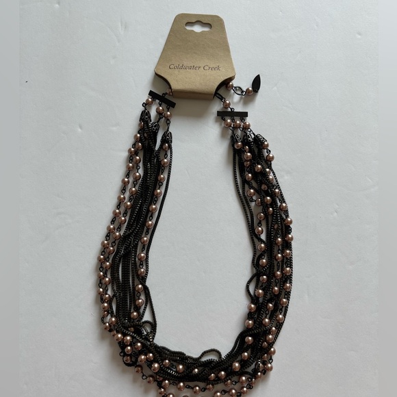 NWT Vintage Coldwater Creek Necklace Tan Pearl Beads and Dark Brown Chain - Picture 7 of 7